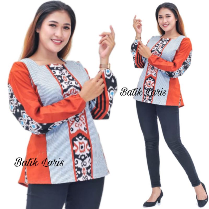 tey-17 Batik wanita ASJ SA HRB026 Kenongo Kemeja Tosca Pendek-Songket oren
