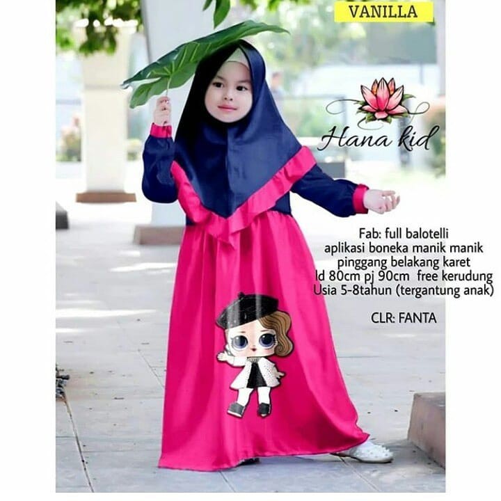 HANA SYARI KIDS Gamis Anak 5-8 tahun Panjang Trendy Modern Kids Baju Panjang Stelan Syar’i Polos