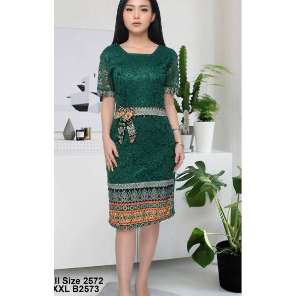 ST 0738 Dres brokat kombinasi batik ""
