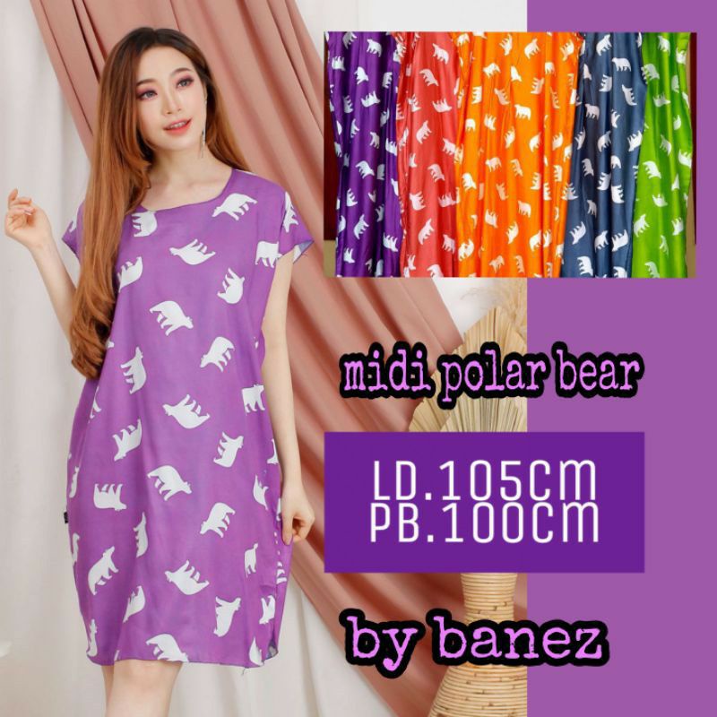 Ecer Daster Midi Wanita Motif Polar Bear Polarbear Katun Murah