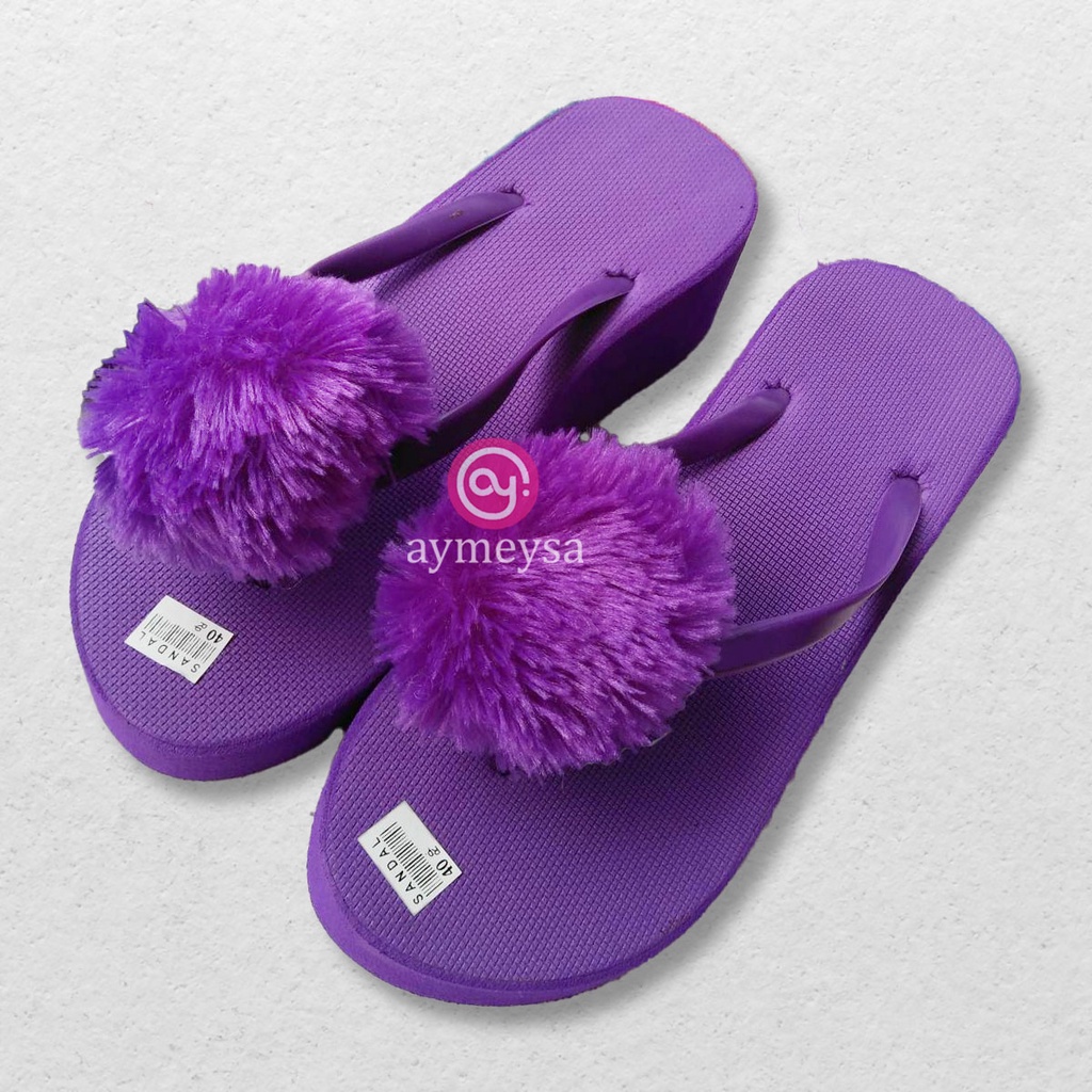 POM Sandal Wedges Jepit POMPOM Kualitas Super