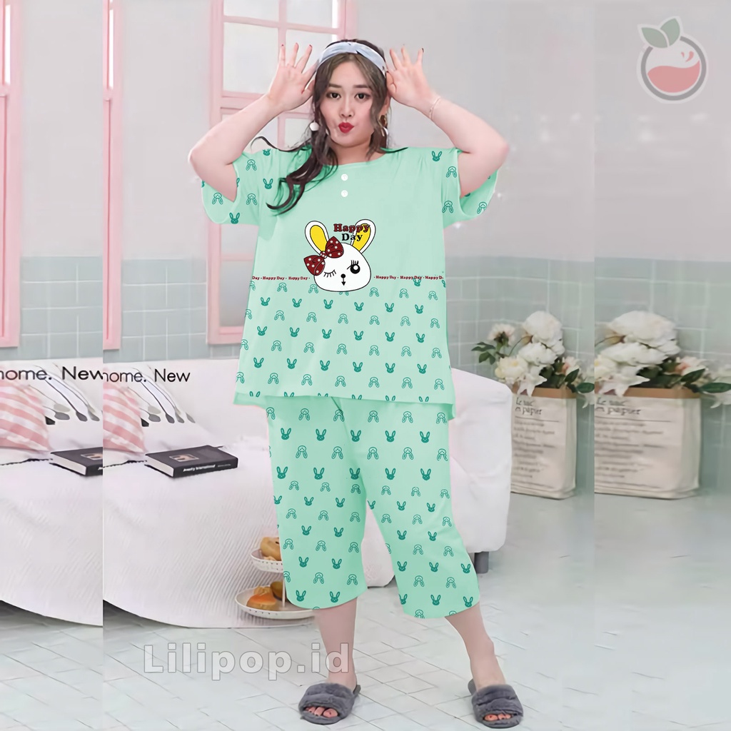 Lilipop.id  Baju Tidur Wanita Happy Day 3/4 Jumbo Celana Pendek XXXL Baby Doll Bahan Kaos