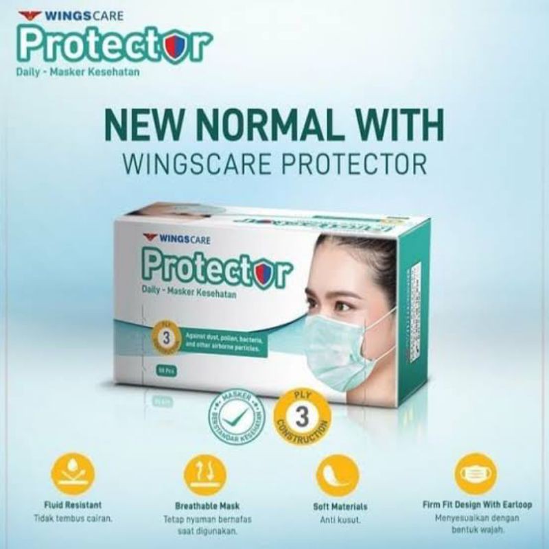 MASKER WINGS CARE PROTECTOR 3 PLY 50 Pcs