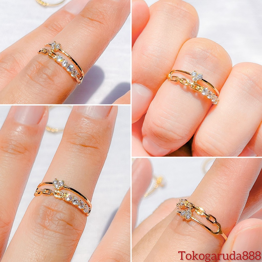 Cincin anak dan dewasa emas asli kadar 700 70% 16k 2 baris 1 gram ringan model terbaru permata love herme crown mahkota kilat aesthetic korea nomor  no 10 11 12 13 14 15 16