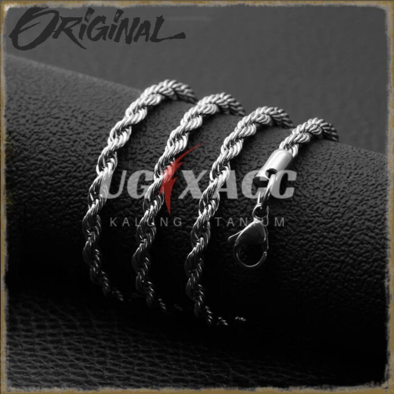 Kalung Pria Titanium Anti Karat Wanita Silver Perak Model Tambang Kalung Monel Anti Karat Pria Wanit