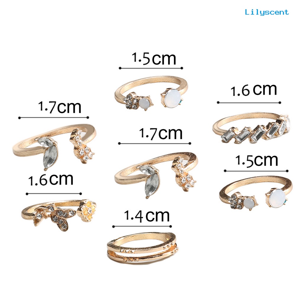 7pcs Cincin Knuckle Desain Bunga Butterfly Aksen Berlian Imitasi Untuk Wanita