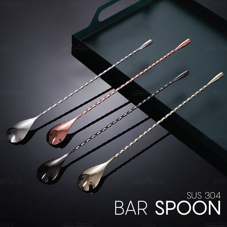 SUS 304 Long bar spoon 30cm 40cm stainless steel mixer fork aduk spoon cocktail mixing spoon