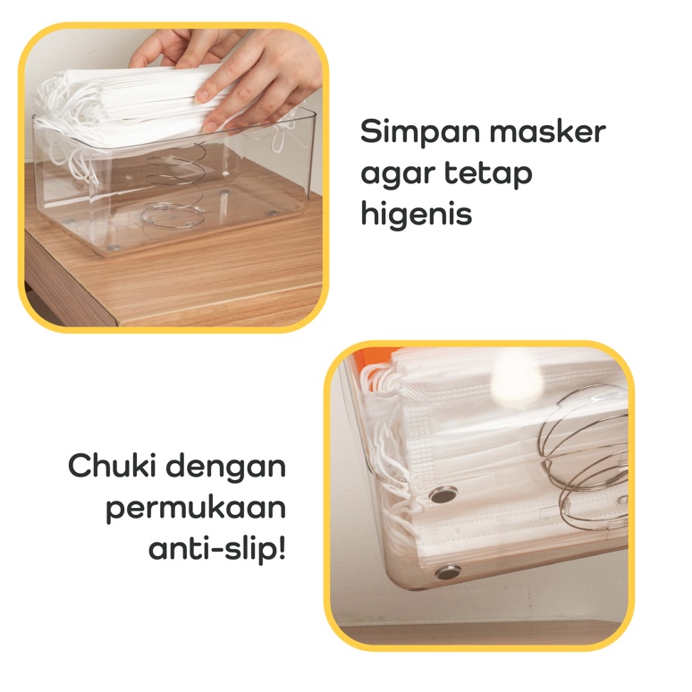 【IKONE】CHUKI Kotak Penyimpanan Kotak Masker Organizer Box Bening Transparan Orange Kotak Penyimpanan Serbaguna Kotak Penyimpanan Masker Acrylic Plastik Tempat Masker Kotak Tissue Tempat Tissue