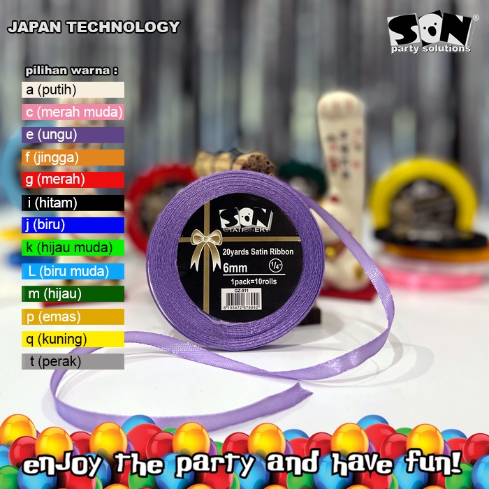 

PITA TARIK 1/4 INCH (GZ-911) / PITA ULTAH / PITA DEKOR / PITA ULANG TAHUN / PITA SATIN WARNA