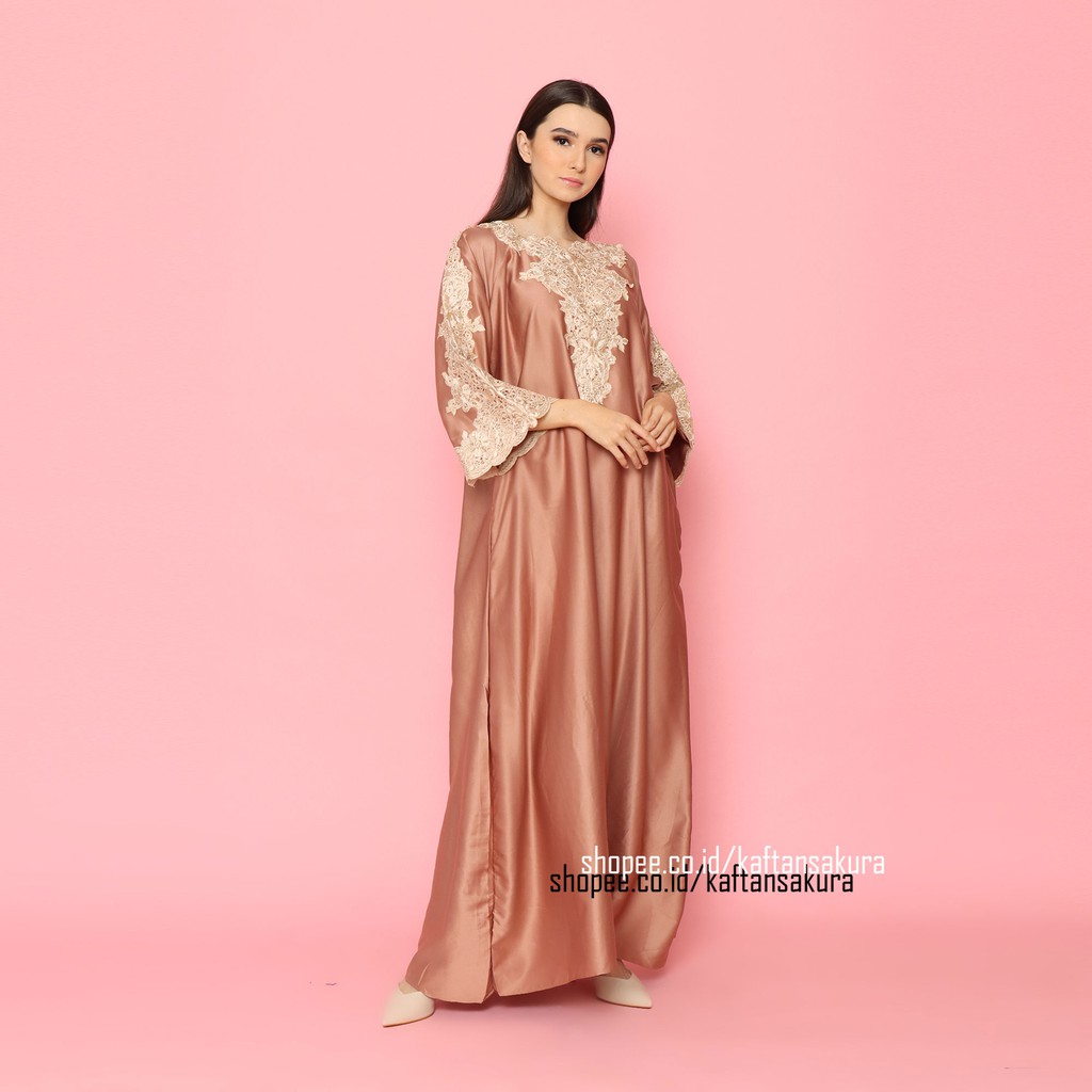 TERLARIS!! KAFTAN INARA BEST SELLER WARNA COKELAT COKSU HITAM PUTIH BAHAN SATIN BORDIR FULL untuk lebaran 2023