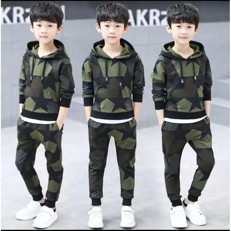 hoodie set| Setelan sweater hoodie Star hijau anak Laki-laki dan perempuan 1-5 Tahun