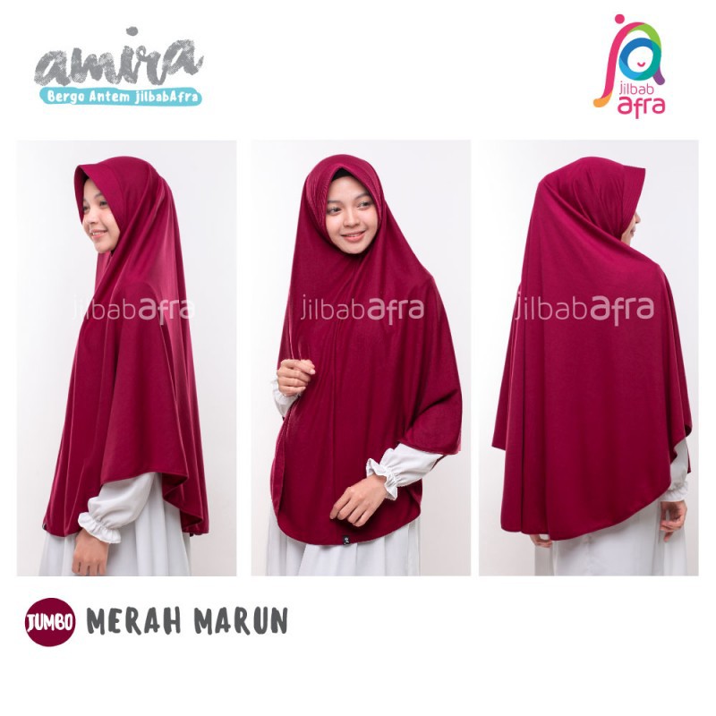 Jilbab Amira AFRA Bergo Pet Antem Hijab Dewasa Instan Bahan Kaos Adem-Merah Maroon
