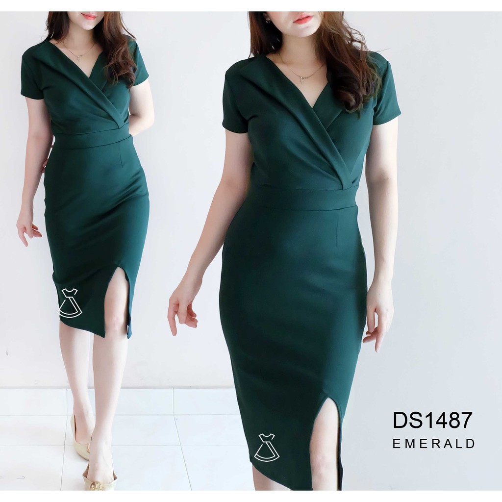 DS1487 - DRESS PESTA BASIC SCUBA SEPAN STRETCH DRESS WANITA BUSUI FRIENDLY DRESS KANTOR MURAH