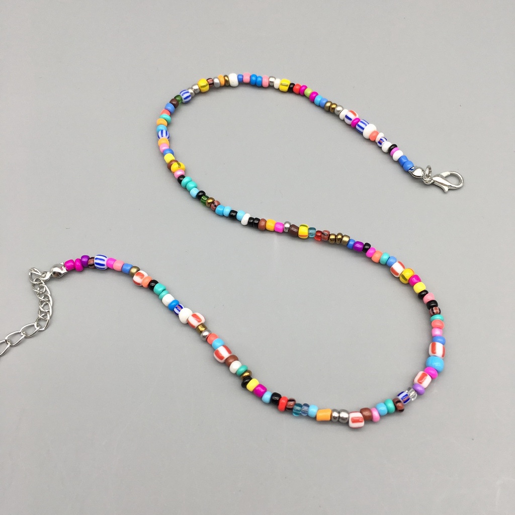 Rice Bead Necklaces Handmade Fashion All-match Glass Rice Bead Short Necklace Pendant Accessories