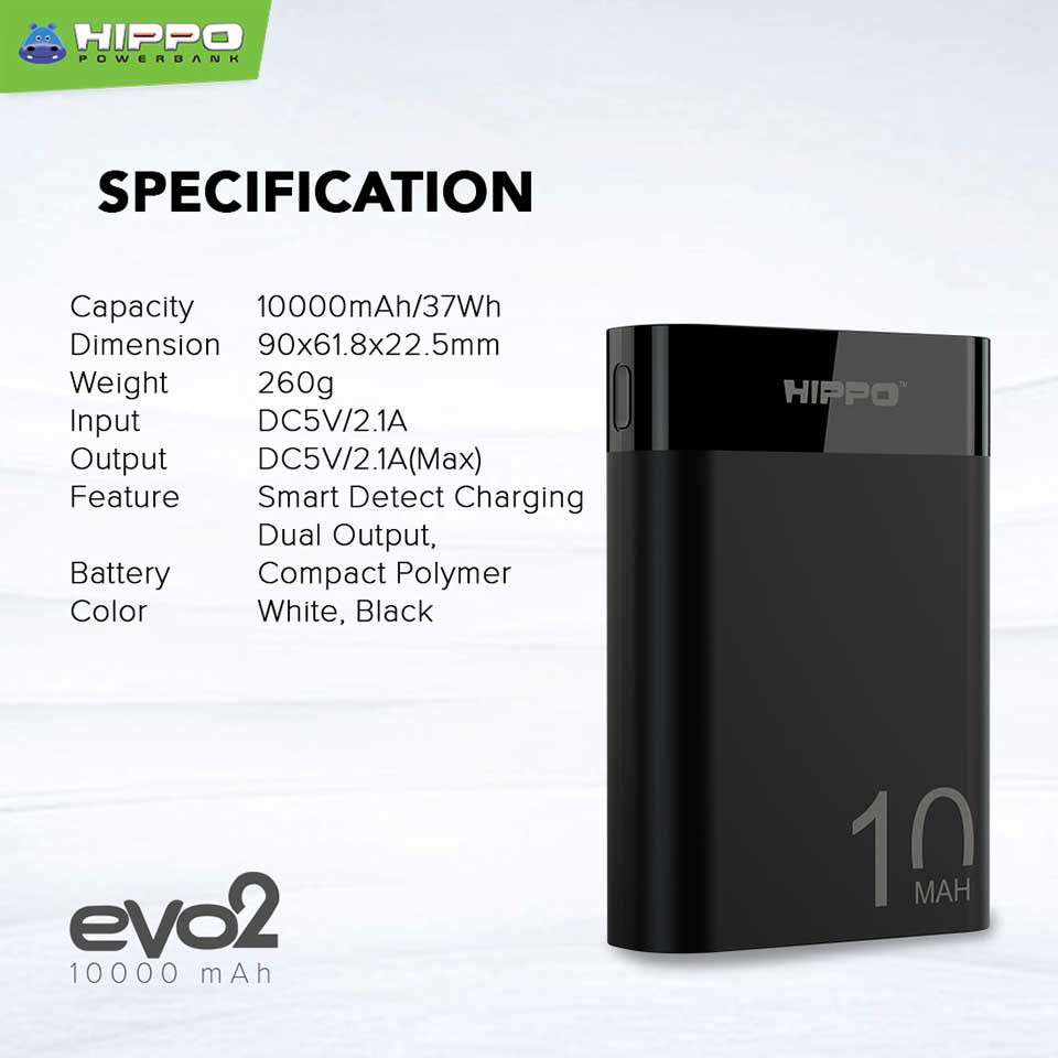 POWERBANK PB POWER BANK  Hippo EVO 2 10000 mAh Smart Detect Charging Simple Pack