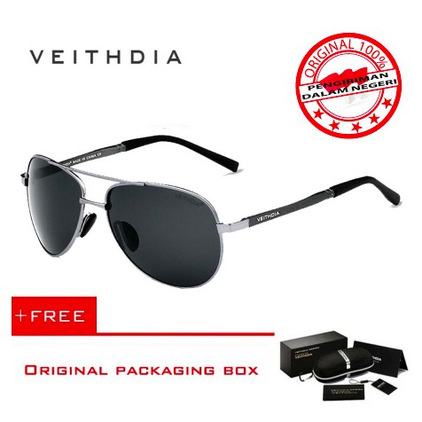 Kacamata Hitam Pria Pilot Aviator Sport dan Travel Polarized Sunglasses Free Hardcase