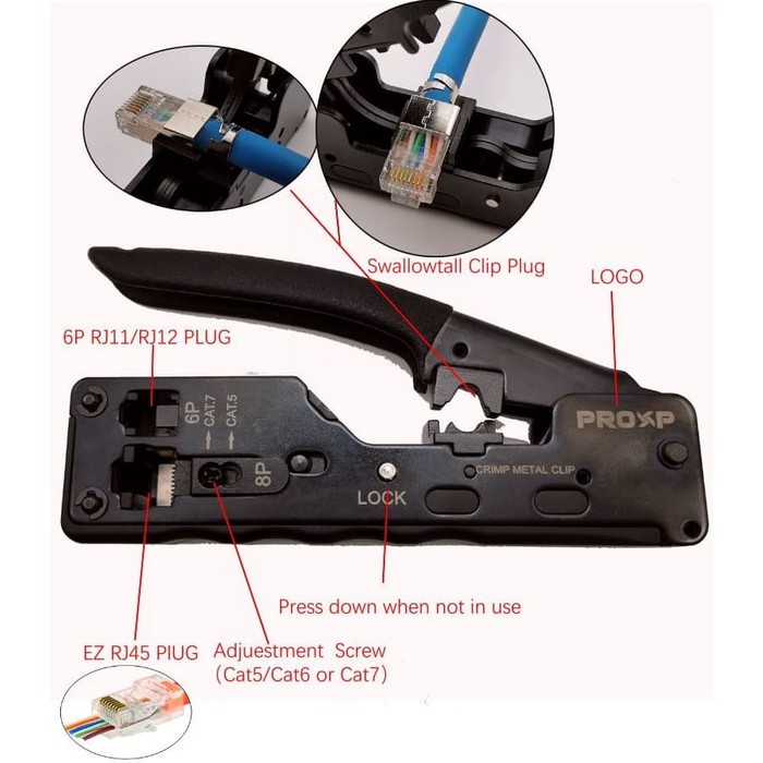 Tang Krimping PROXP CTZS2-03 RJ45 CAT5 CAT6 CAT7 UTP &amp; STP EZ warna RANDOM | Crimping Kriping konektor LAN