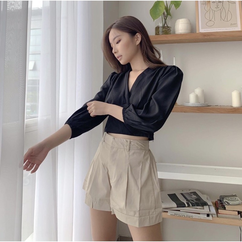 ARIANA LONGSLEEVE TOP CREPE BLOUSE WANITA PREMIUM KOREA - KEMEJA PESTA - KEMEJA KANTOR WANITA - TOP BASIC MEWAH V-NECK - ATASAN UNTUK KONDANGAN - TOP SEXY WARNA PASTEL - HADIAH / KADO ULTAH UNTUK CEWEK