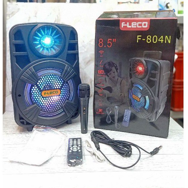 Speaker Bluetooth Karaoke Fleco F-804N 8'5 Inch (Bonus Mic+Remote)