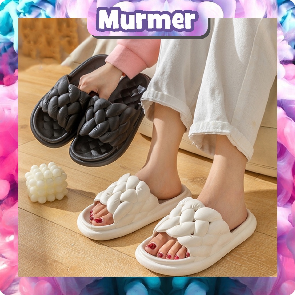 MurmerOfficial Sandal Wanita Jelly Korean Import Slipper Bahan Karet Tebal Empuk Motif Webbing Super Soft R792