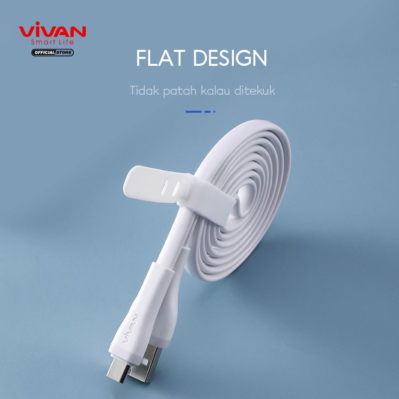 KABEL DATA VIVAN Kabel Data Type C Fast Charging SC 30CM 100CM 200CM 2.4A Quick Charge Flat Design White