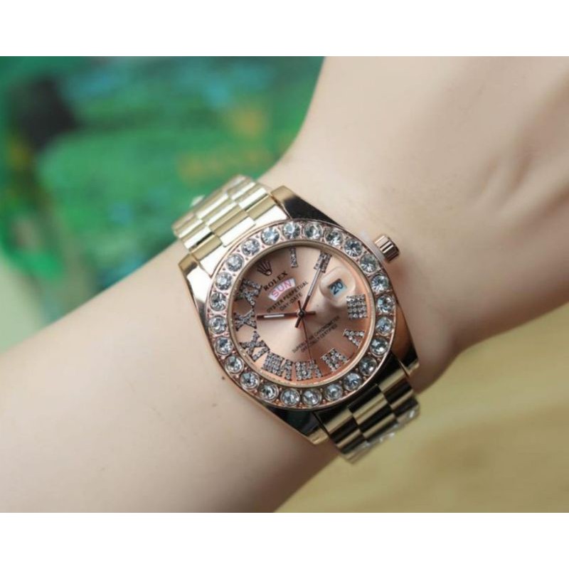 Jam Tangan Wanita Rolex 6655 Premium Mata Tanggal Hari Aktif - Free Box Batre Cadangan Original