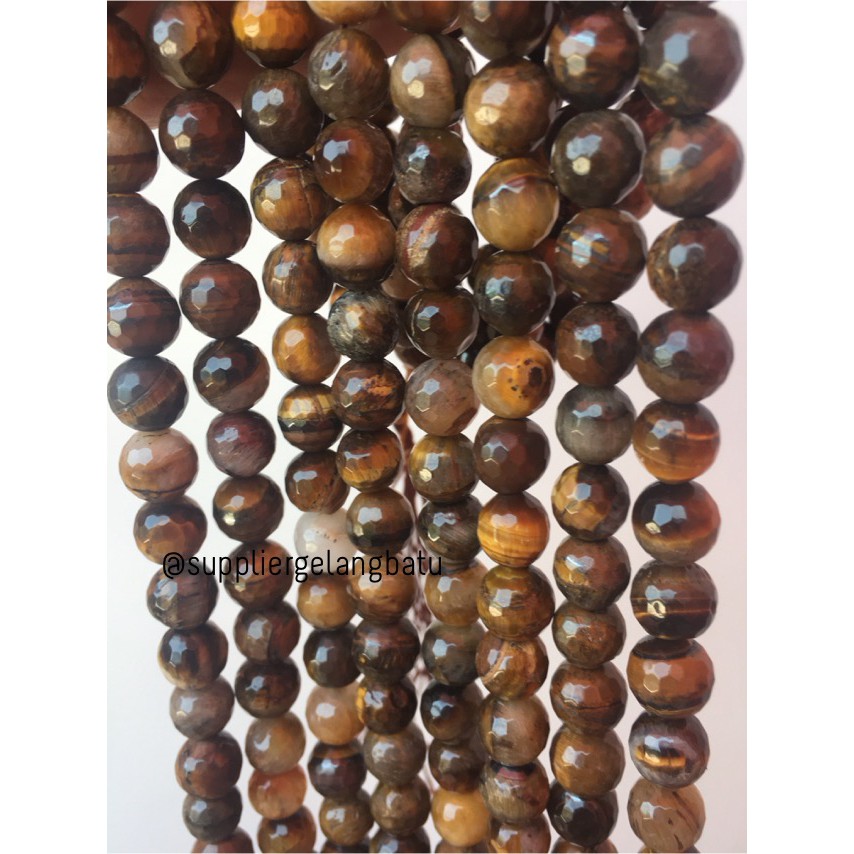 batu brown tiger eyes FACETED BEADS 10mm Biduri sepah cokelat golden grosir kerajinan beads craft