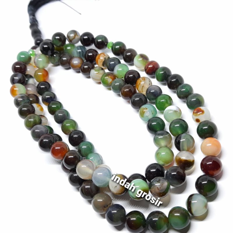 Tasbih 12mm Batu Akik Edong Pancawarna Original Stone 99Butir