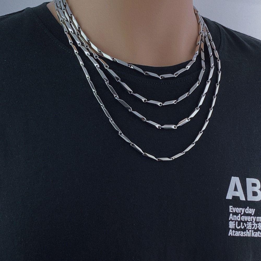 Nickolas1 Fashion Pria Kalung Fashion Geometris Klavikula Kalung Herringbone Rantai Stainless Steel Hadiah Gaya Hip Hop Kalung