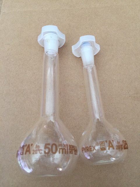 VOLUMETRIC FLASK LABU UKUR, PYREX - RRC Capacity 25 mL, Plastic Stopper, Class A