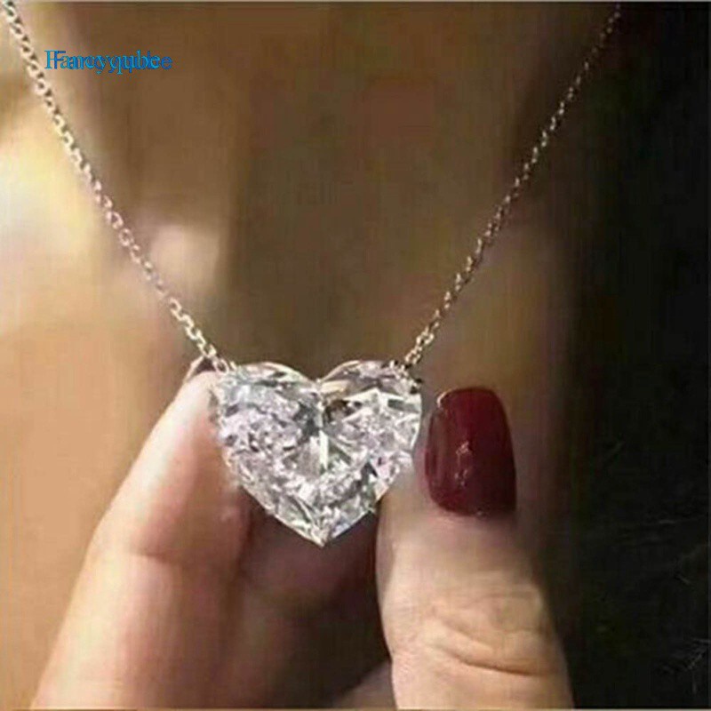 Fancyqube Fashion Heart 925 Silver Necklace Pendant For Women White Sapphire Jewlery Gift