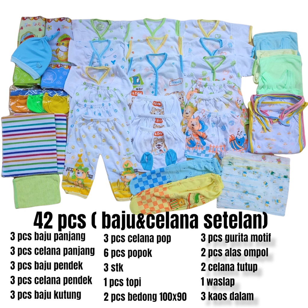 42 pcs Perlengkapan bayi newborn hemat murah / Pakaian baju bayi lengkap / kaos singlet sarung tangan kaki gurita motif bayI