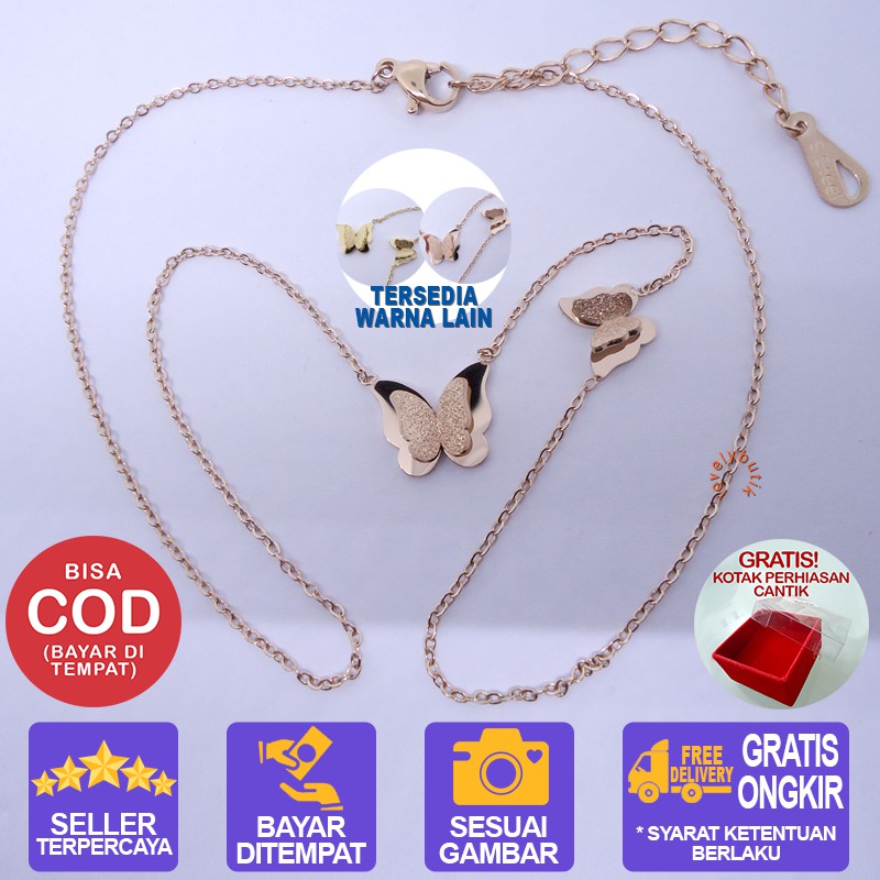 Lovelybutik Kalung Titanium Wanita Anti Karat Brenda Kalung Titanium Dengan Liontin Kupu-Kupu