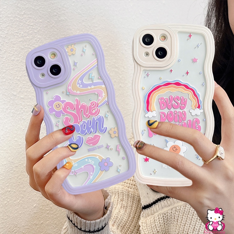 Casing Tepi Bergelombang VIVO Y36 Y35 Y16 Y12 Y20 Y12i Y21s Y15s Y21 Y15A Y21A Y1s Y15 Y91 Y30 Y12s Y11 Y11s Y21T Y50 Y33T Y17 Y33s Y91C Y93 Y20s G Huruf Pelangi Warna-Warni Soft Case