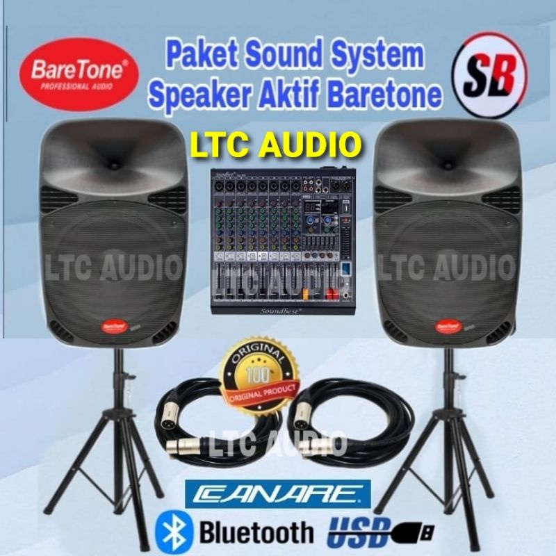 PAKET SOUND SPEAKER BARETONE AKTIF MAX 15MB + MIXER SOUNDBEST 8 CHANNEL/ PAKET SOUND BARETONE 15 INC