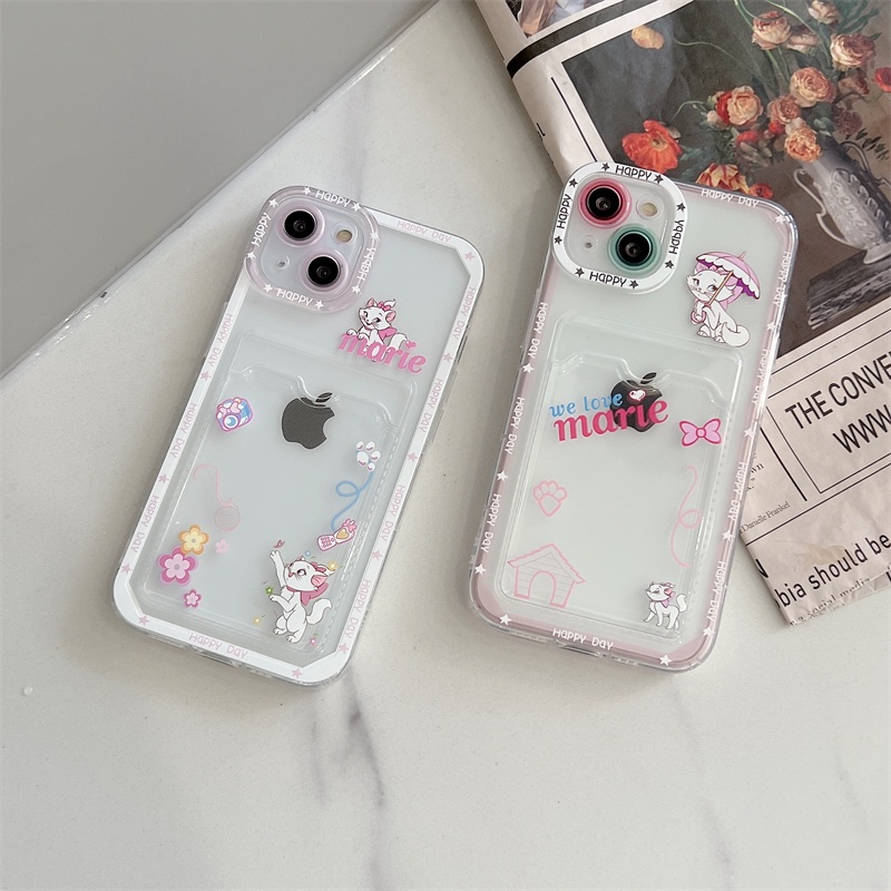 Casing Soft Case TPU Motif Strawberry Mary Cat Untuk IPhone 14 13 11 Pro Max 8 7 Plus X XS XR