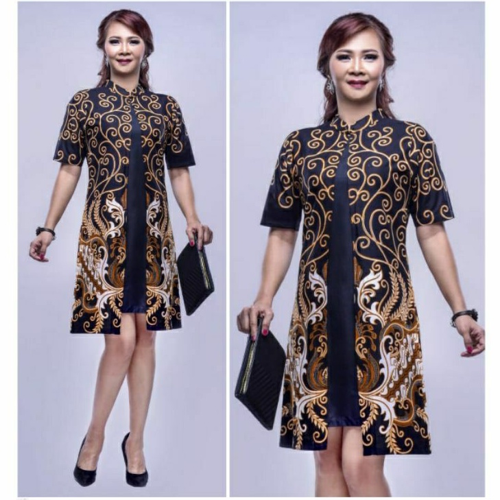 Dress Batik Wanita Jumbo Modern 4L-5L Tunik Big Size XXXL Katun Halus Seragam Baju Kantor Wanita DHL