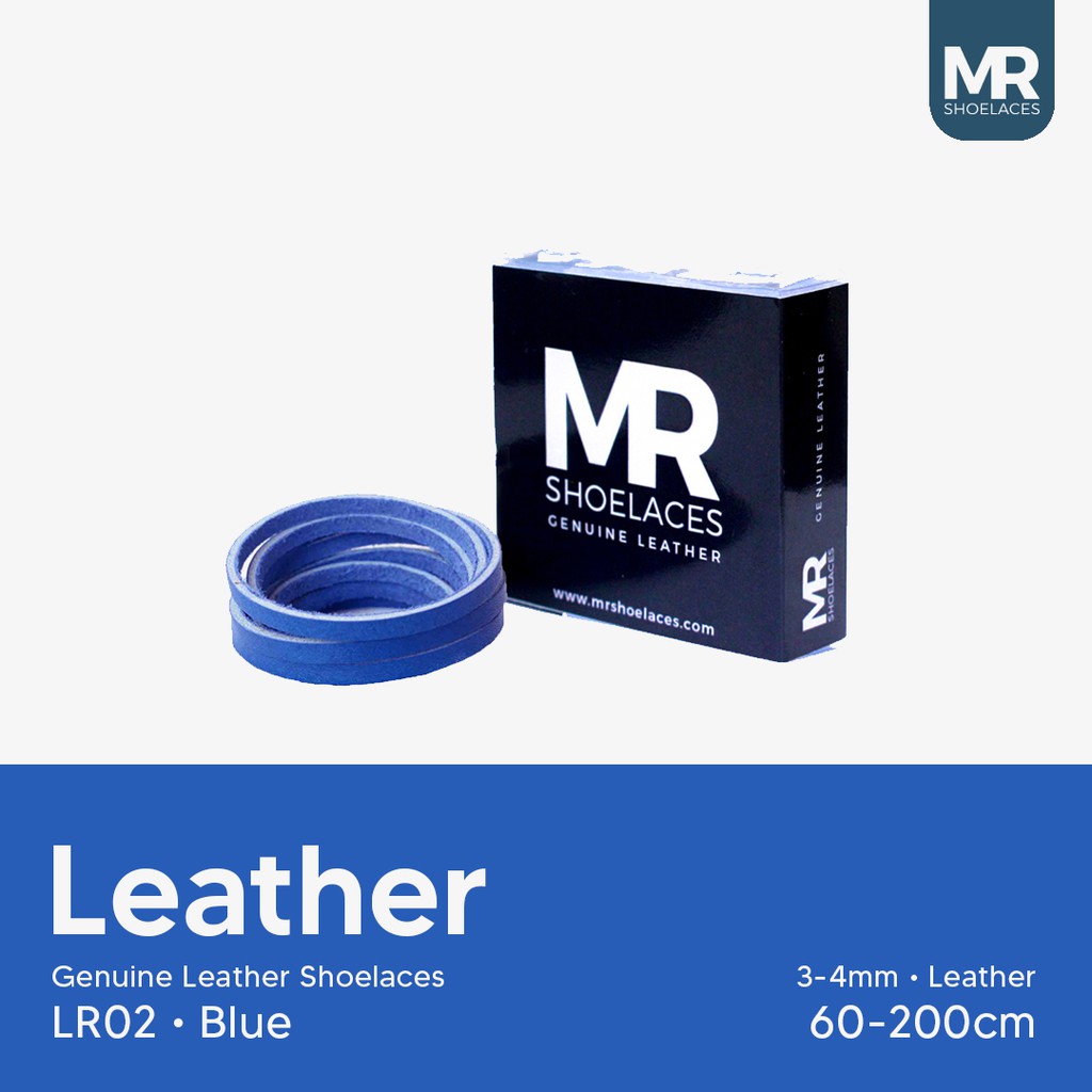 MR Shoelaces LR02 Blue (Biru) - Tali Sepatu Kulit 60cm 80cm 100cm 120cm 150cm - Premium Leather Shoelace