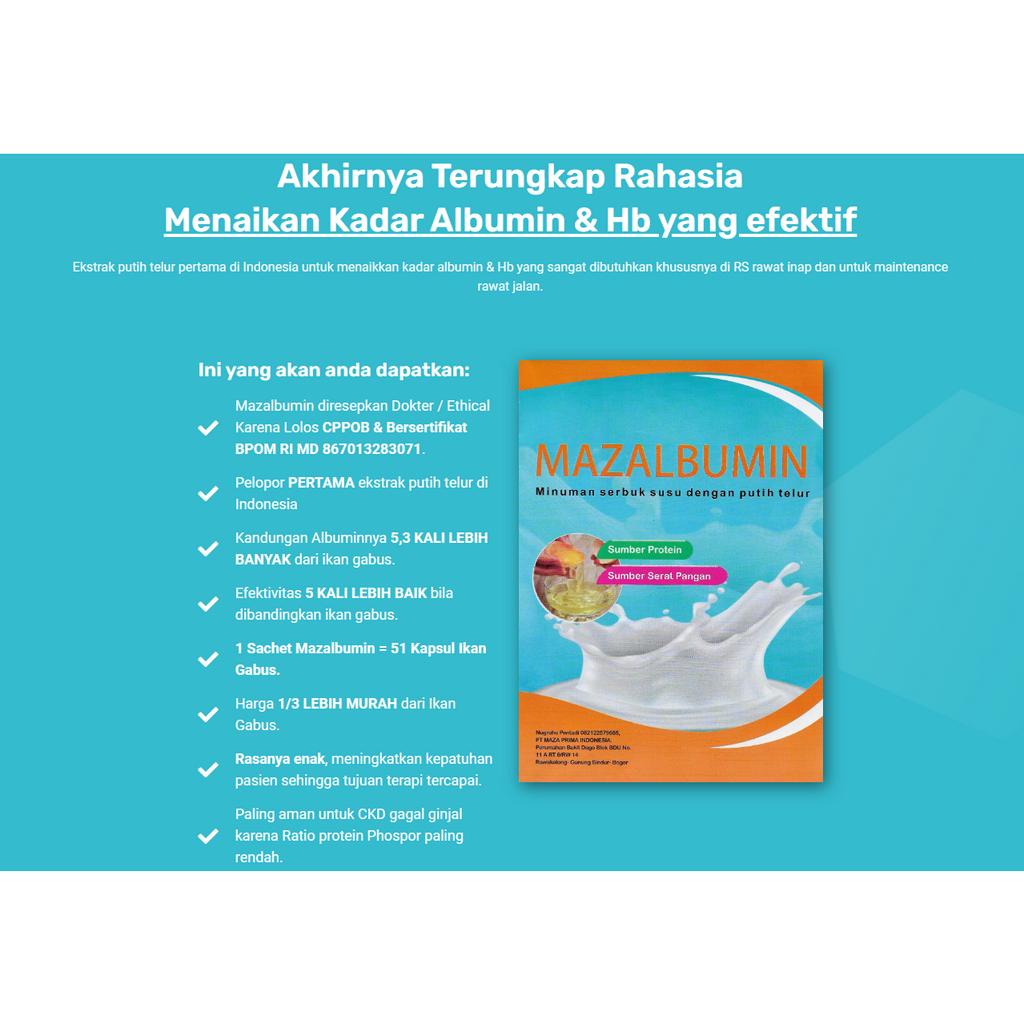 MAZALBUMIN MINUMAN SERBUK SUSU DENGAN KANDUNGAN PUTIH TELUR isi 9 sachet @ 30g