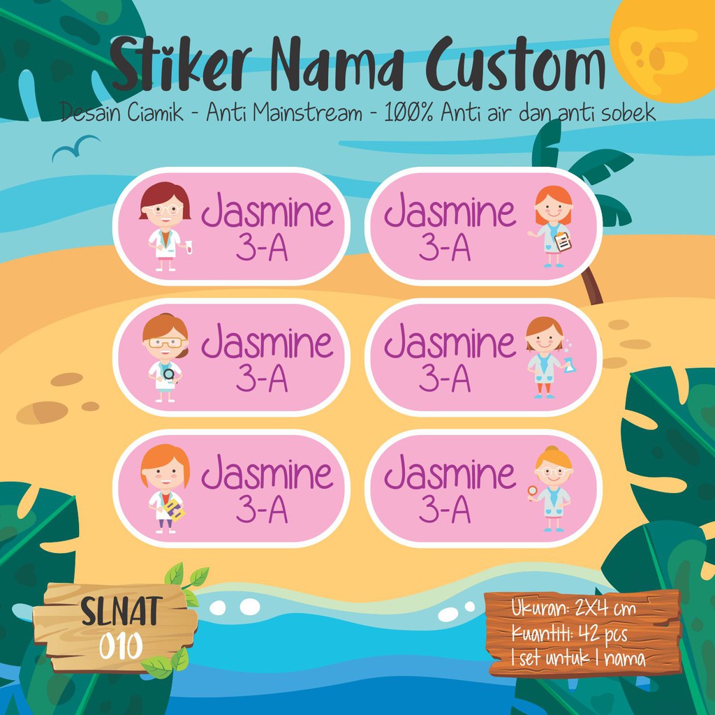 Slnat 010 Sticker Label Nama Anak Kartun Cute Lucu Stiker Sekolah