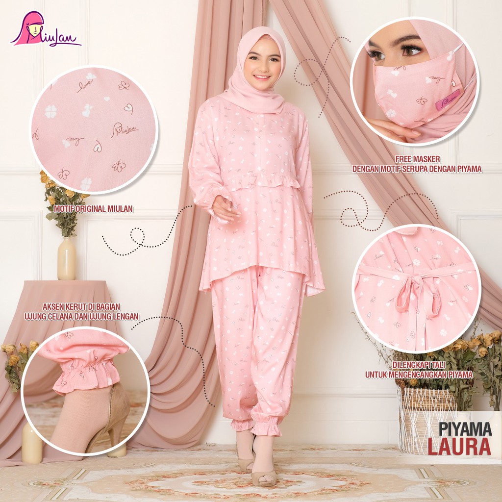MIULANORI Laura Set Baju Tidur Piyama Lengan Panjang Motif Miulan Rayon Premium by Miulan Hijab