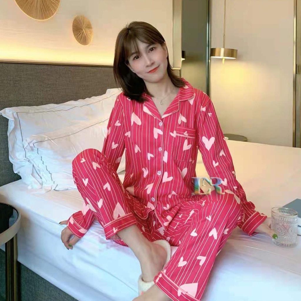 Baju Tidur Wanita Dewasa Size Fit T0 M-XXL Piyama Lengan Panjang Baju Rumahan Non Daster Bali Full Kancing Busui Friendly