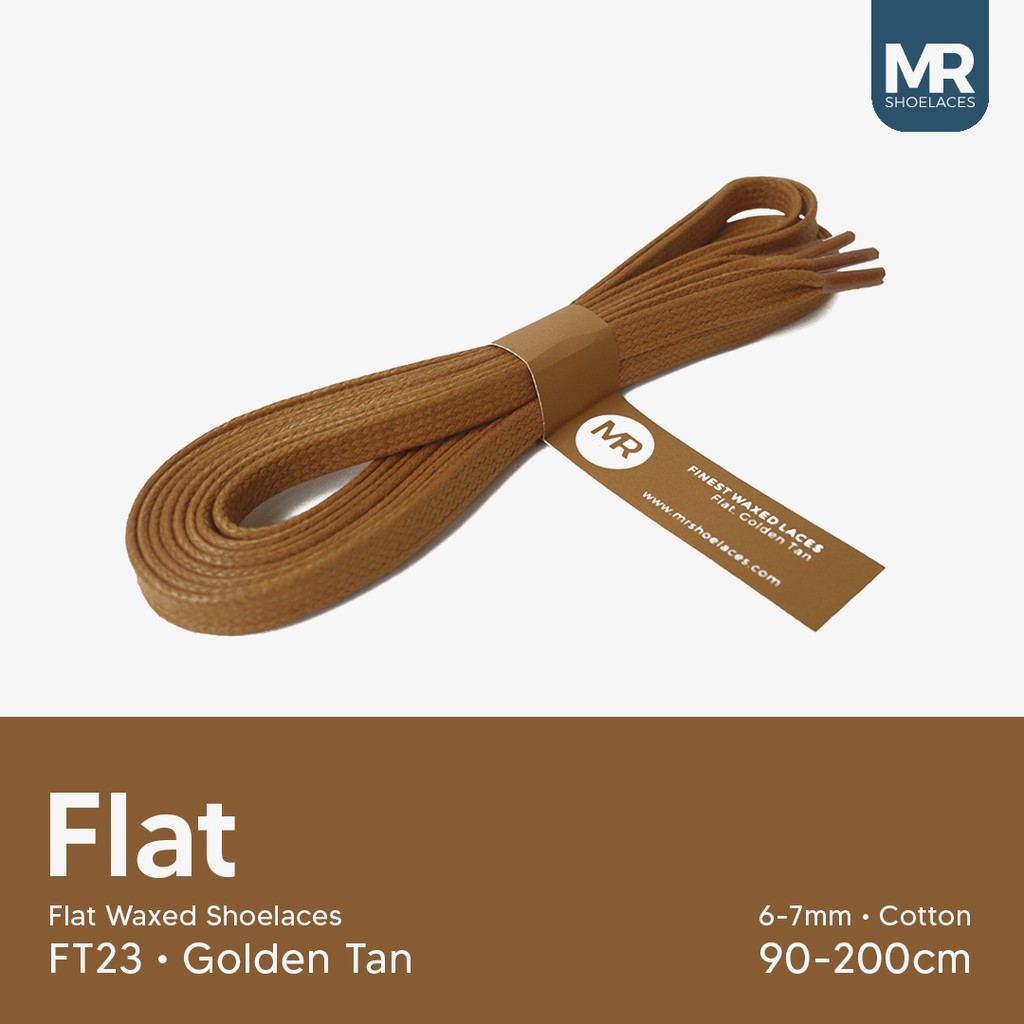 MR Shoelaces FT23 Golden Tan -Tali Sepatu Lilin 6-7mm Gepeng Flat Pipih (Waxed Laces) 90cm 100cm 120cm 150cm 200cm - untuk Sneakers - Premium Shoelace