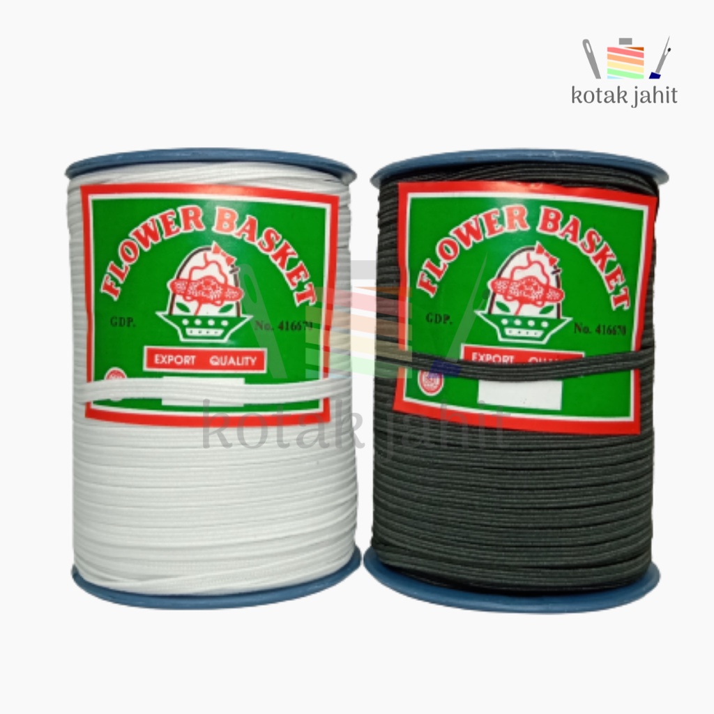 karet elastis baby 4mm per roll elastic elastik masker putih hitam per meter tali karet elastik elas