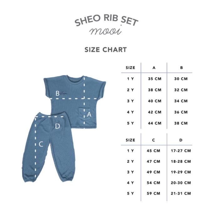 MOOI Setelan 1-5 Tahun Sheo RIB REEB Atasan Pendek Celana Panjang CBKS