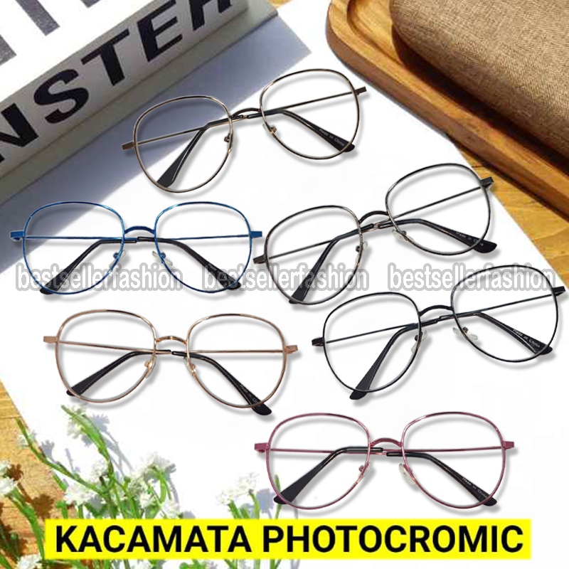 Kacamata Photocromic Antiradiasi Blueray Vintage Frame Optik Fashion Wanita pria Korean Unisex Kacamata Berubah Warna Kaca mata Fashion Korea Style Kacamata Gaya Cewek Cowok Kacamata terbaru Kekinian Kacamata Termurah