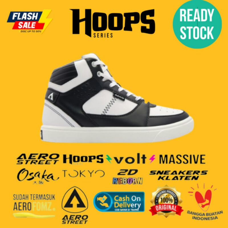 Aerostreet Hoops Putih Hitam - Sepatu Sneakers Casual Sport Aero Street