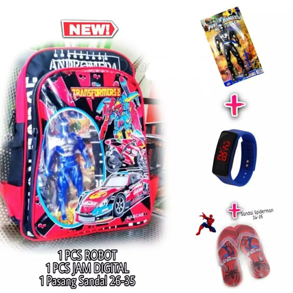 Tas Ransel Sekolah Anak Laki Laki Transformers Robot Paud TK SD 4 In 1