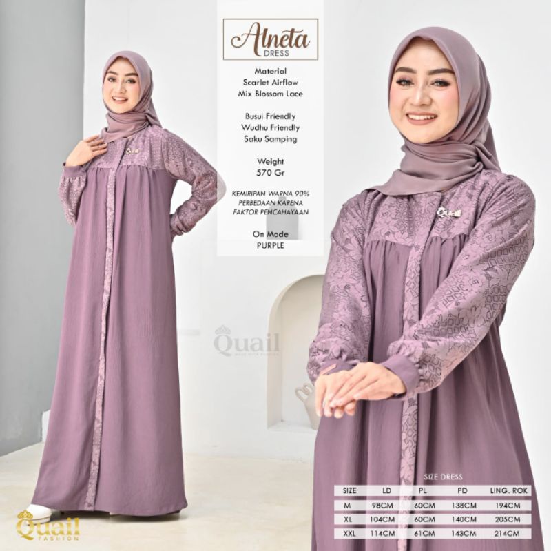 [RESTOCK] ALNETA DRESS ORI QUAIL HIJAB // Gamis Syar'i Terbaru Dress Airflow Kekinian