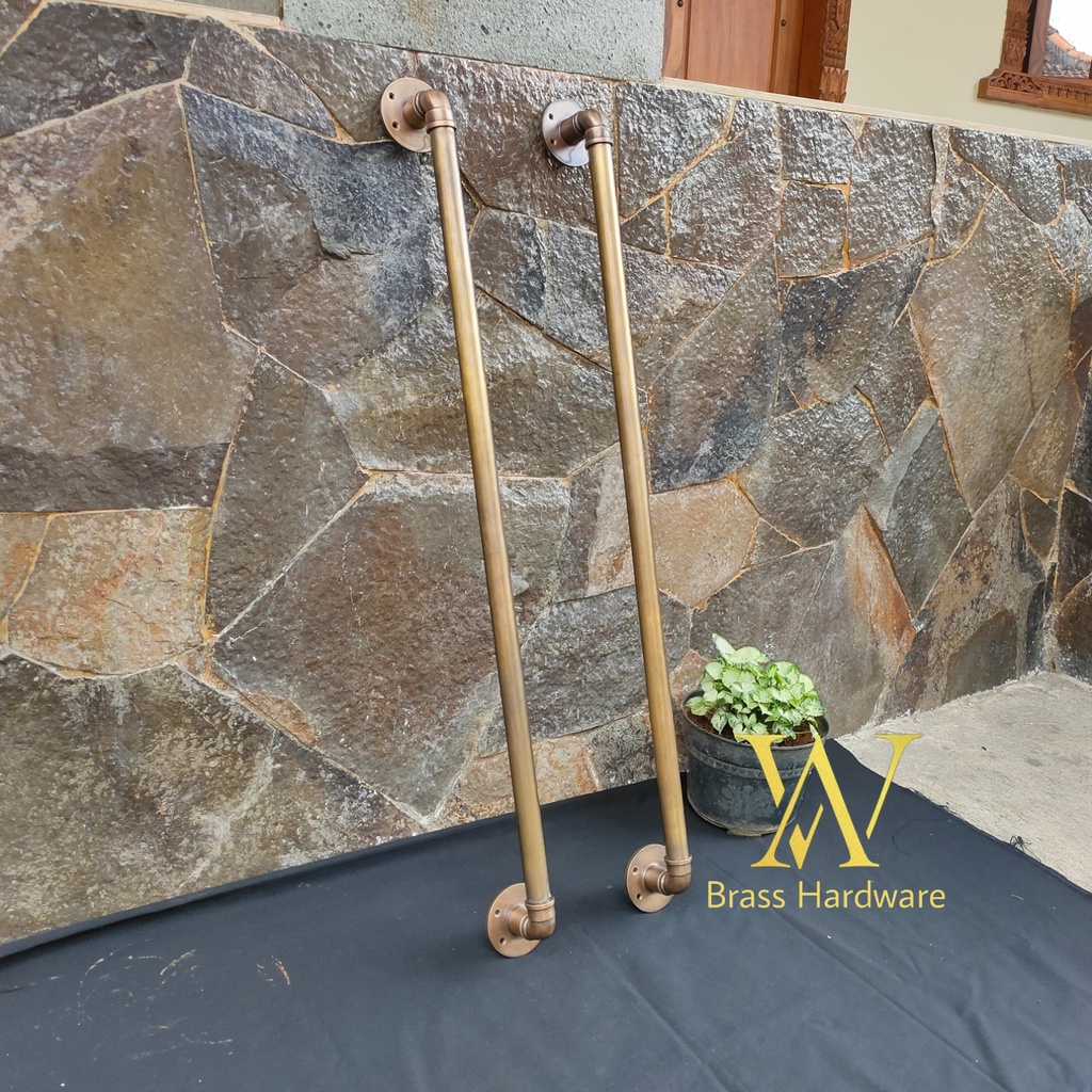 Handle Pintu Rumah Kuningan Antik Motif Pipa Keni 80 cm 2 Pcs